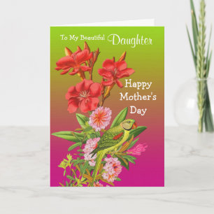 Dochter / Happy Moederdag - Bloemen en papegaai Kaart
