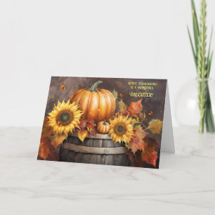 Dochter Happy Thanksgiving Pumpkins Zonnebloem Feestdagen Kaart