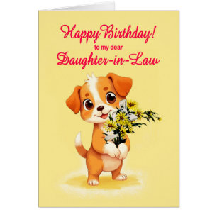 Dochter in de wet Verjaardag Puppy en bloemen