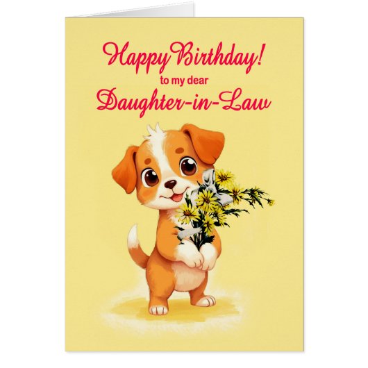 Dochter in de wet Verjaardag Puppy en bloemen (Voorkant)