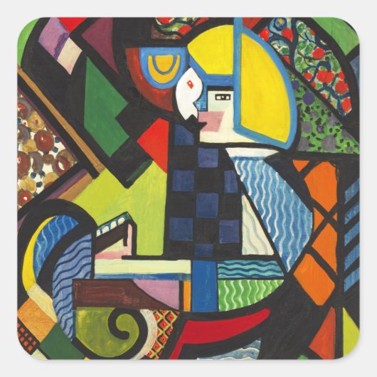 Dochter in een Rocket, kleurrijk schilderij. Vierkante Sticker (Voorkant)