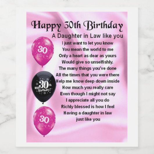 Dochter in Wet Gedicht Flesetiket 30e Verjaardag Wijn Etiket (Enkel label)