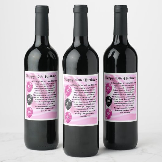 Dochter in Wet Gedicht Flesetiket 40e Verjaardag Wijn Etiket (Flessen)