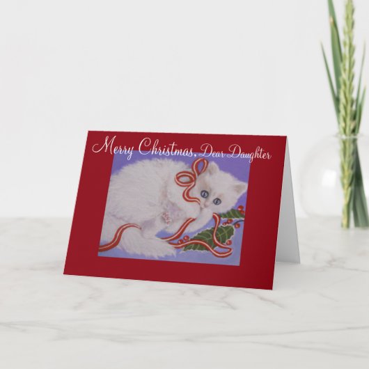 Dochter, Kitten, Kerst Kaart (Voorkant)