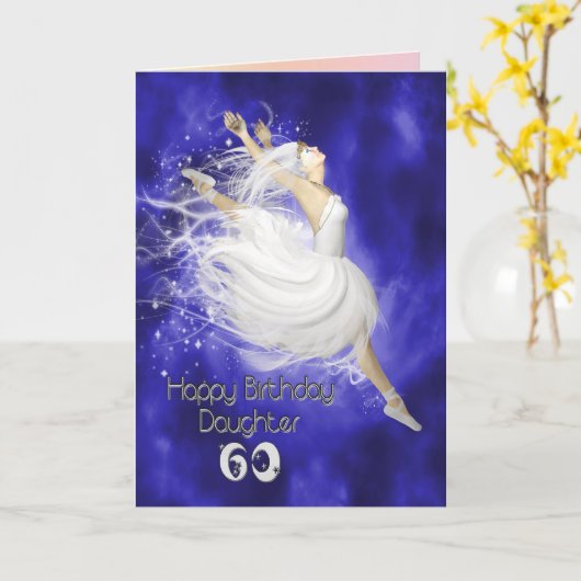 Dochter leeftijd 60, springende ballerina verjaard kaart (Gele Bloem)