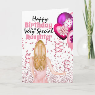 Dochter met roze ballonnen vol tanden kaart