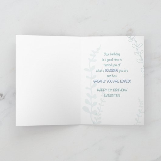 Dochter Religieuze 13e Verjaardag Groene Hand getr Kaart (Binnen)