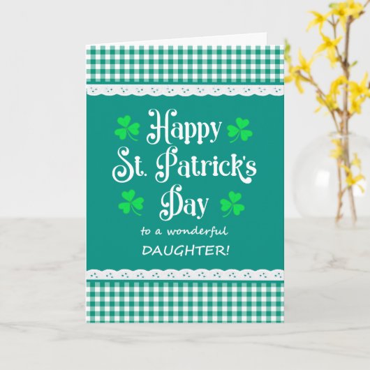 Dochter St Patrick's Day Shamrocks Groene cheques Kaart (Gele Bloem)
