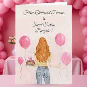 Dochter Sweet Sixteen Meisje in Jeans Viert Kaart