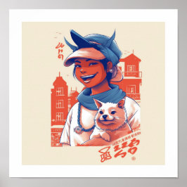 Dochter van Japan met hond Poster