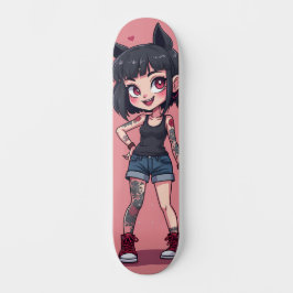 Dochter van tatoeages in cartoonstijl skateboard