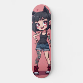 Dochter van tatoeages in cartoonstijl skateboard