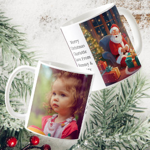 Dochterfoto De Kerstman bij het vuur witte kof Koffiemok