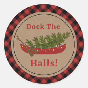 Dock de hallen kano kerstboom pllaid ronde sticker