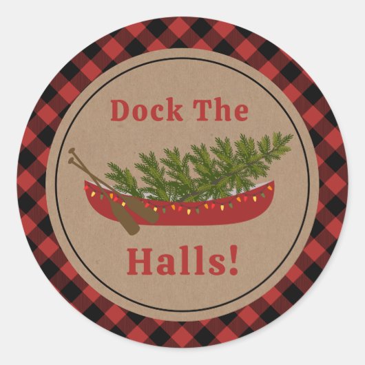 Dock de hallen kano kerstboom pllaid ronde sticker (Voorkant)