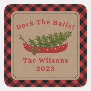 Dock de hallen kano kerstboom pllaid vierkante sticker