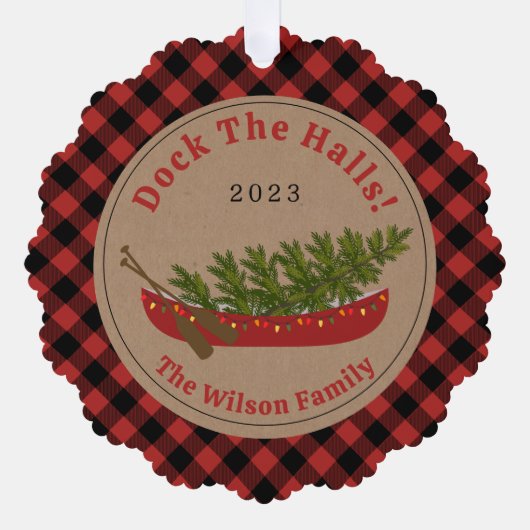 Dock De Zalen Kano Kerstboom Foto Plaid Ornament Kaart (Voorkant)