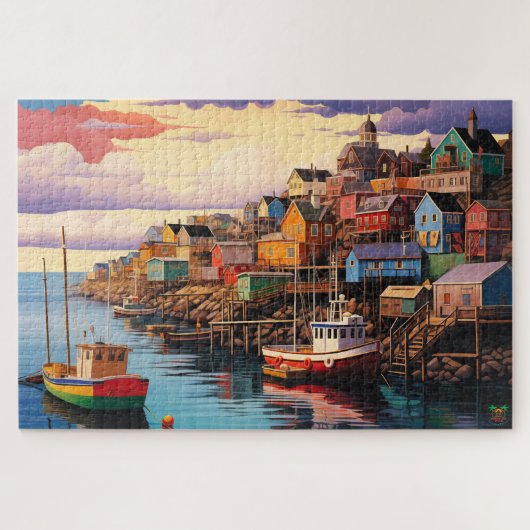 🌅Dockside Drama: Seaside Town Legpuzzel (Horizontaal)