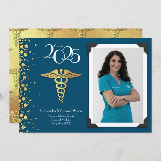 Docteur Faire-part d'or Marine Blue (Devant / Derrière)