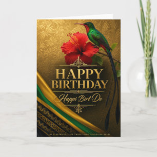 Doctor Bird Verjaardagskaart — Gouden Hibiscus Jam Kaart
