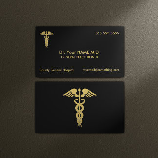 Doctor Caduceus Zwart en Goud Visitekaartje