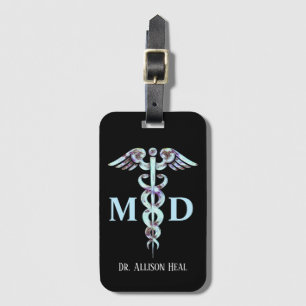 Doctor Medical Caduceus Symbool Zwart Gepersonalis Bagagelabel