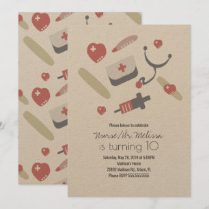 Doctor Nurse Birthday Party Medical Pattern Kraft Kaart