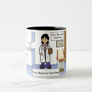 Doctor - Vrouw Cartoon op PrintedPerfection.com T Tweekleurige Koffiemok