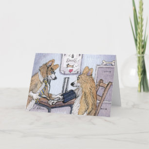 Doctor Welsh Corgi-hond controleert bloeddruk Kaart