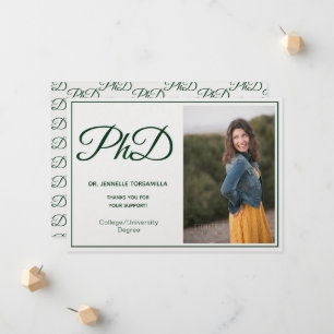 Doctorat Faire-part de script photo vert blanc