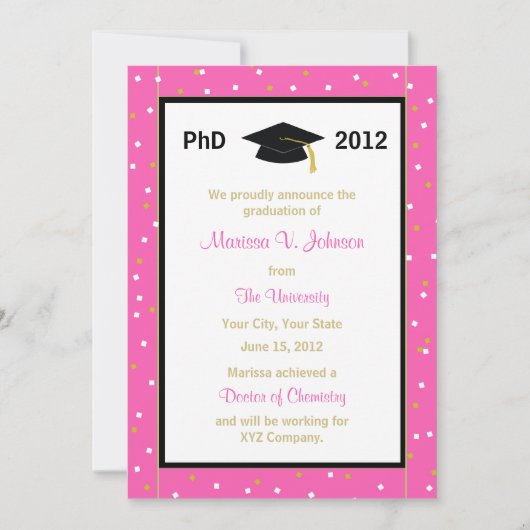 Doctorat Faire-part Pink Confetti (Devant)