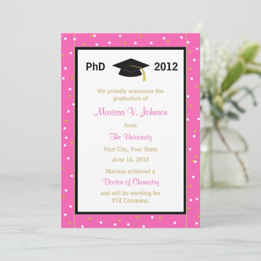 Doctorat Faire-part Pink Confetti (Debout devant)