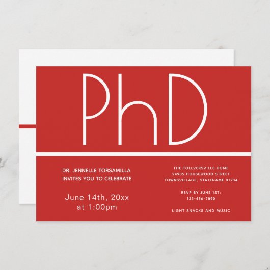 Doctorat Graduation Party Invitation (Devant / Derrière)