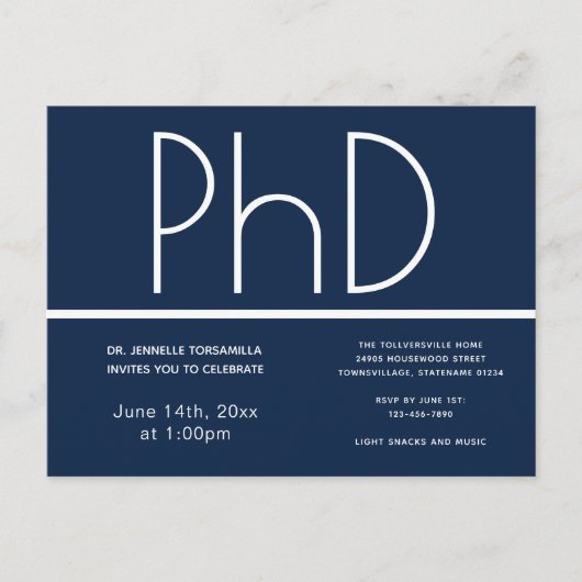 Doctorat Graduation Party Invitation Bleu (Devant)