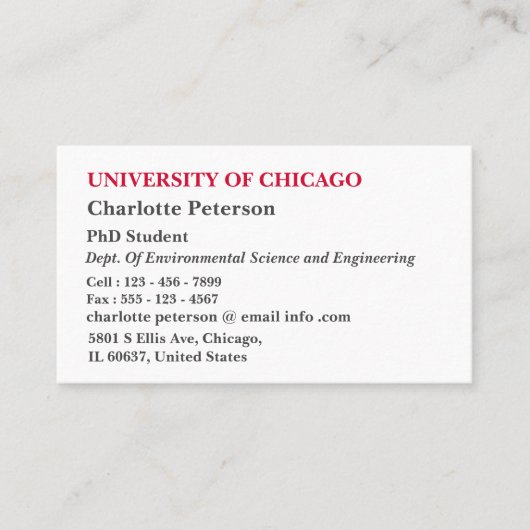 Doctorat simple - Carte de visite étudiant (Devant)