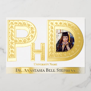 Doctorate PhD Afstuderen Ceremony Party Photo Gold Folie Uitnodiging