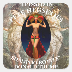 DOD DOJ KWAAD PETE HEGSETH'S SHAMPOO FLES TRUMP VIERKANTE STICKER