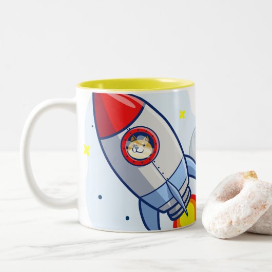 Dode aan de Man van de Mon Rocket  Tweekleurige Koffiemok (Met donut)