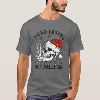 Dode binnen maar Jolly AF Skull Santa Hat Familie T-shirt