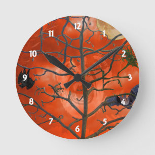 Dode boom onder een Oranje Scary Sky Wall Clock Ronde Klok
