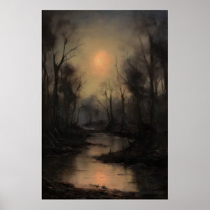 Dode bos griezelig landschap, donkere academische poster