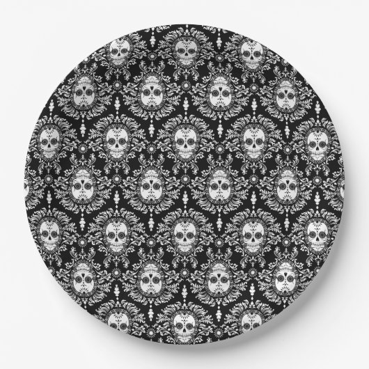 Dode Damask - Chic Sugar Skulls Papieren Bordje (Voorkant)