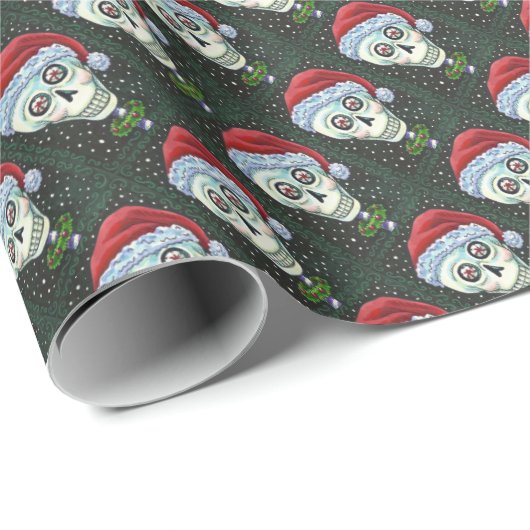 DODE HOOFD SANTA SKULL, CHRISTMAS SKELETON HUMOR CADEAUPAPIER (Rol Hoek)