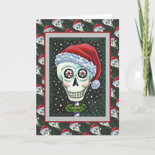 DODE HOOFD SANTA SKULL, CHRISTMAS SKELETON HUMOR FEESTDAGEN KAART (Voorkant)