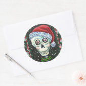 DODE HOOFD SANTA SKULL, CHRISTMAS SKELETON HUMOR RONDE STICKER (Envelop)