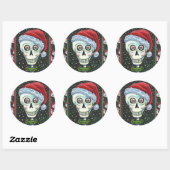 DODE HOOFD SANTA SKULL, CHRISTMAS SKELETON HUMOR RONDE STICKER (Vel)