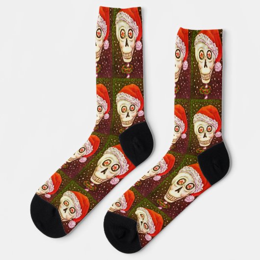 DODE HOOFD SANTA SKULL, CHRISTMAS SKELETON HUMOR SOKKEN (Links)