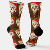 DODE HOOFD SANTA SKULL, CHRISTMAS SKELETON HUMOR SOKKEN (Gebogen)