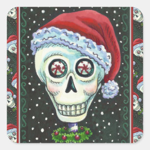 DODE HOOFD SANTA SKULL, CHRISTMAS SKELETON HUMOR VIERKANTE STICKER