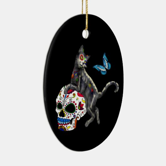 Dode Kat Suikerdodend Skull En Vlinder Keramisch Ornament (Rechts)